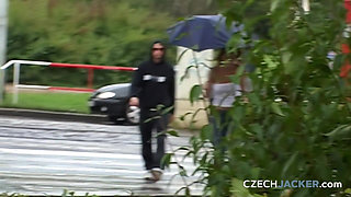Czech Jacker 9: Tits in Rain - Wet, Tight, and Fully Exposed