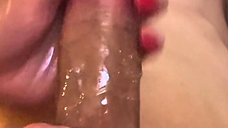 Red Nails Handjob Makes Bwc Cum on Her Fake Tits