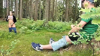 Dick Flash in the Forest Woman Watches and Masturbates. He Joins Sucks and I Cum on Her Tits.