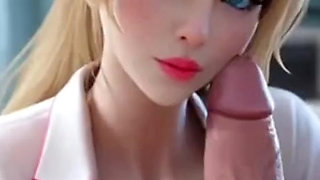 Blue-eyed blonde nurse in pink latex - pussy fingering, ass bouncing on cock, dildo riding, sweet blowjob finish  (AI Generated)