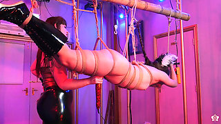 Hanging Pony Girl Slave Mila Receives Flogging and Pussy Tenderising by Goddess Vivienne L'amou