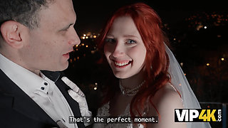 VIP4K. A Naughty Redheaded bride filmed a Homemade Porn video with her Husband right after the Wedding