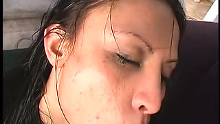 Stunning brunette with slant eyes prefers sex with two guys at once