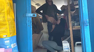 Brunette in jeans fucked in storage by her boss - Amateur