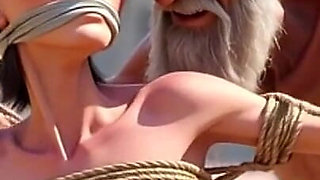 Public Street Bondage - Old Man Touching Helpless Horny Woman