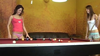 Tess and Kim on the Pool Table