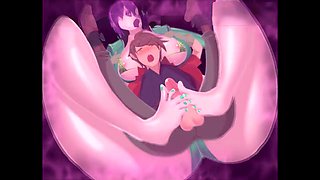 Dominatrix shakes the tower with her feet in this erotic cartoon adventure