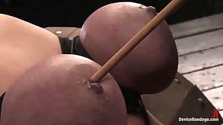 Claire Dames Degrades Oiled Big Tits in Bound Bondage Torment