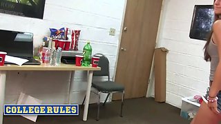 College rules - students go nasty for the largest cock and end up in a steamy group fuckfest