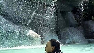 Monika Fox In Blue Bikini Swims In Pool In Paradise Place