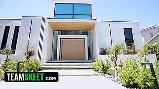 Nanny has a fat kick on her boss, and she's decided to ruin his life with her teen cunt