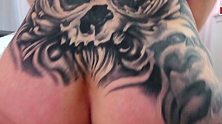 Redhead skinny German tattoo slut fucks the cleaning man