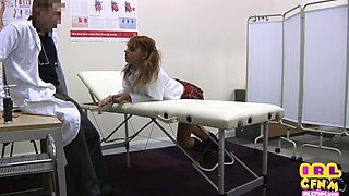 21yo CFNM amateurs in college uniform banged by docs in