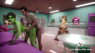 3D Orgy Turns Rough as All Holes Are Used & Overfilled With Cum