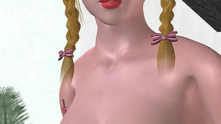 Office Bondage Beads: 3D Cartoon Girl Handcuffed & Double‑stuffed with Toys