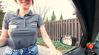 A Mcdonald's Employee Spilled Sprite on Me. as Punishment, She Had to Give Me a Blowjob and Swallow It in the Car.