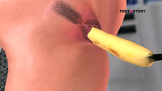 Hindi sex story - cartoon sex video of a cute desi girl masturbating using banana