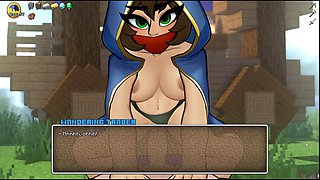 Naughty nerdy girl gets caught pleasuring herself outdoors in a Minecraft forest with enderman