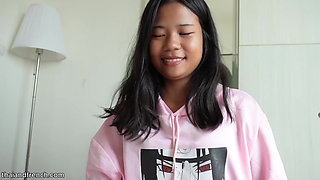 Thai slut wants to fuck while I work, I cum in her mouth