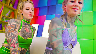 Barely There String & Tight Vinyl Tease - German Girls Spank Each Other Then Fuck With Strap-On In Pussy And Ass