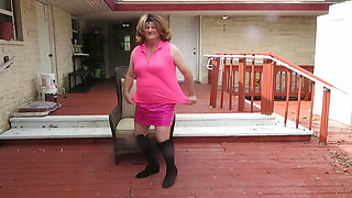 Brittney CD modeling her new pink outfit and boots