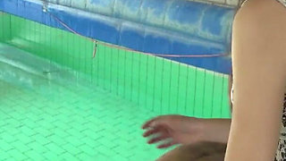 Skiley Jam gives nice sex massage to the old dude Marcello on the indoor pool