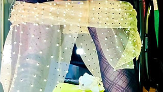 ts shemale in high heels very sexy black stocking lingerie  showing his panties outside