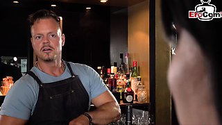 German slut does handjob with a strange man