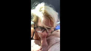 Real Hooker With Glasses Kneels in Public for Old Man's Cum Load - Amateur Blowjob & Cum in Mouth
