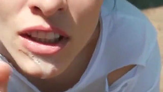Sloppy Outdoor Blowjob and Cum Swallow with Stranger Outdoors