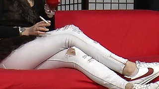 Evangelie Gets Her Shoes Cleaned and Smokes