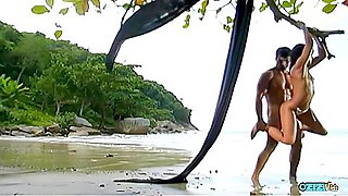 The Attractive Brunette Loves Having Anal Sex On The Beach With Her Naughty Partner