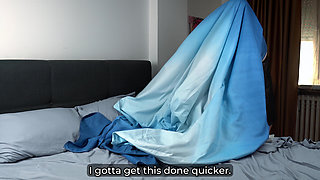 Step Stepmom Stuck in Duvet Gets Fucked Till Facial Cumshot