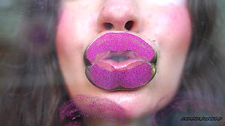 Melting Purple Metal Lips: Shiny Kisses & Messy Spit Play