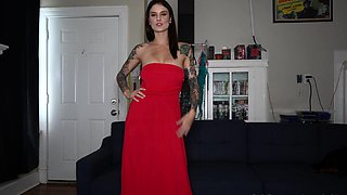 Attractive brunette teenager with big boobs fingering pussy