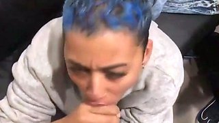 Horny black diva gives wet interracial blowjob on pov