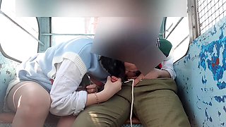 Korean teen sucks boyfriend's cock dry and clean in public