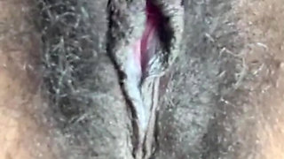 Close up Stimulating My Big Clit Hairy Pussy Creaming