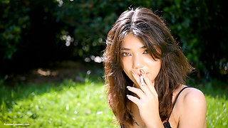 Arina Is Smoking 120mm Cigarettes Outdoors