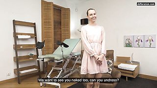 Russian Brunette Masturbates on a Gynecology Chair