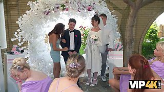 VIP4K. Hot bride is having a rough sex with a master of ceremonies, guests are shocked