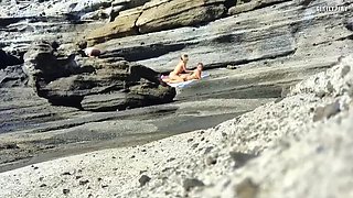 Two Fit Girls on Beach See My Big Uncut Cock - Outdoor Public Flashing with Big Booty Babes