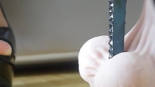 Thrilled by Black Heels- Goddess Rosie Reed Wears Shiny Black High Heels to Step on Your Slave Cock and Balls- Ebony Femdom CBT-