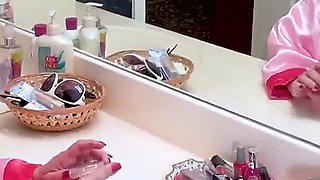 American Granny Ava Has Hot Bathroom Fun in Nylon Pantyhose