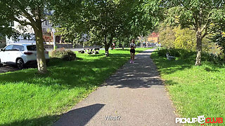 Leggy Flexible Blonde Zlata Shine Dicked Outdoors by Charlie Dean During Her Morning Jog