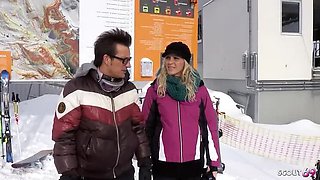 German MILF Julia Pink Public Ski Lift Blowjob - Risky Outdoor Sex with Conny Dachs