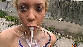 Blonde Silicone Slut Swallows 28cm BBC in Mouth, Pussy & Ass by the Pool