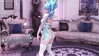 MikuMotion's 3D Hatsune Miku (g)i-Dle Queen Striptease - Busty Jiggle in Tight Uniform