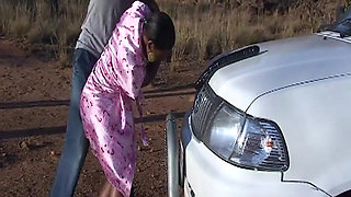 Insatiable Ebony MILF Squirts Wildly on Car