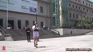 Slave Zenda Sultry paraded with dildo on a stick in publi